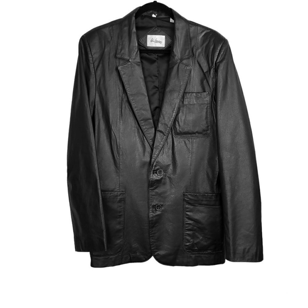 Vintage Adam Spencer Leather Women's Blazer Black Jacket